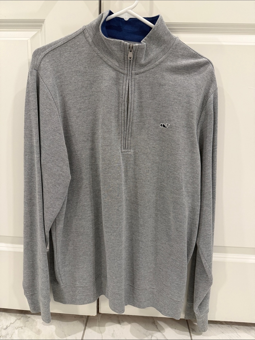 Vineyard Vines Gray Quarter-Zip Pullover with Navy Inner Collar